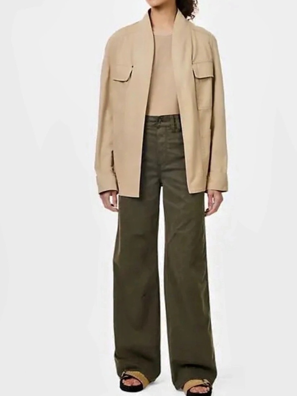 NWT $259 Paige Sasha Wide Leg Clean Front Darted Utility Pants Green Waist 26